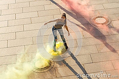 Young woman on rollerblades. Stock Photo