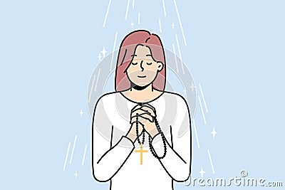 Woman with rosary praying Vector Illustration