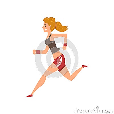 Young woman running in sportswear, active healthy lifestyle concept cartoon vector Illustration on a white background Vector Illustration