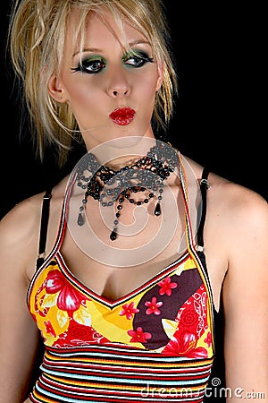 Young woman 80s model with pout mouth Stock Photo