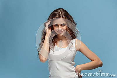 The young woman`s portrait with happy emotions Stock Photo