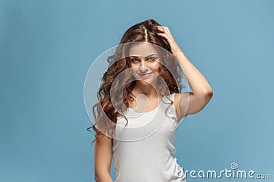 The young woman`s portrait with happy emotions Stock Photo