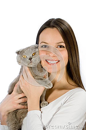 Young woman with scottish-fold cat Stock Photo