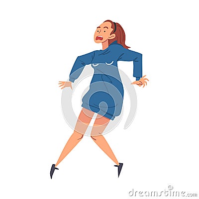 Young Woman Screaming Afraid of Something, Terrified, Scared, Shocked Girl with Fear Expression on Her Face Cartoon Vector Illustration