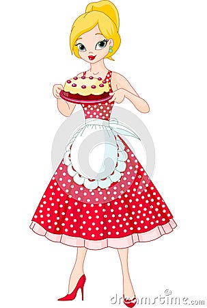 Young Woman Serving Cake Stock Photo