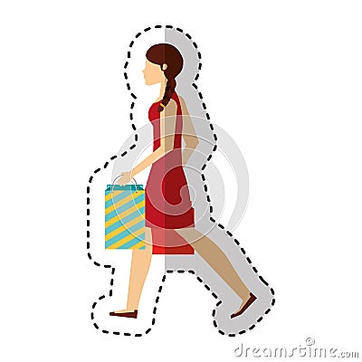 Young woman with shopping bag Vector Illustration