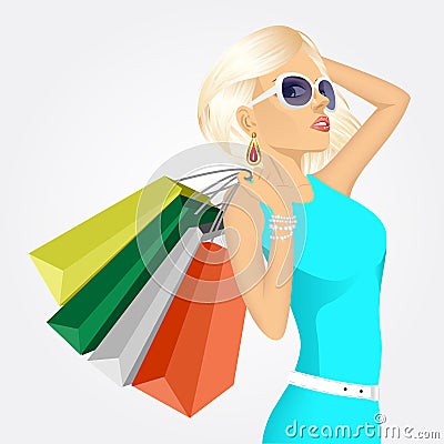 Young woman with shopping bags Vector Illustration