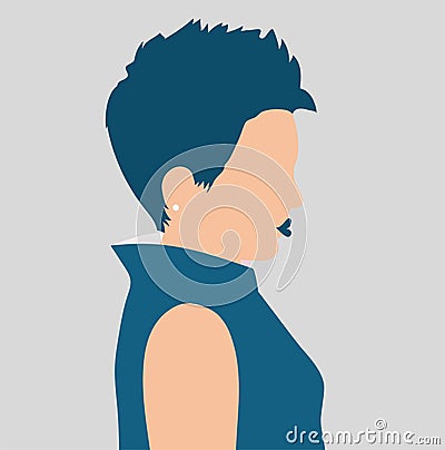 Young woman with short hair cut portrait. Confident girl in side view. European American business lady. Woman empowerment concept Vector Illustration