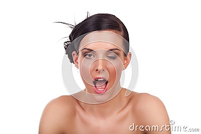 Young woman showing funny grimace - isolated Stock Photo