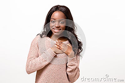 Young woman showing her heartfelt gratitude Stock Photo