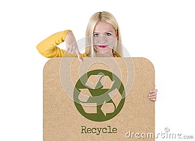 Young woman holding recycle banner Stock Photo