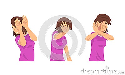 Young Woman Showing Stop Gesture with Her Palm Hand Vector Set Vector Illustration