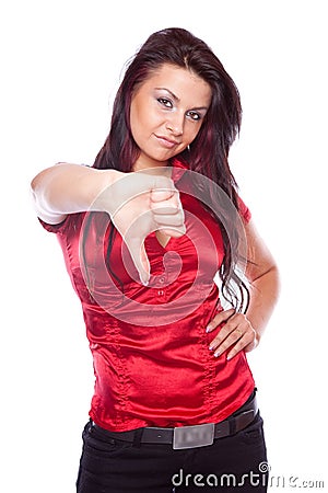 Young woman showing thumb down Stock Photo