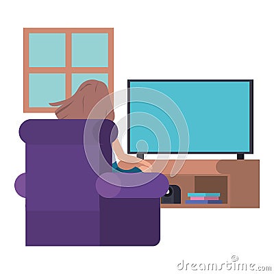 Young woman sitting in the livingroom avatar character Vector Illustration