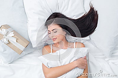 Young Woman Sleeping Bed Concept Stock Photo