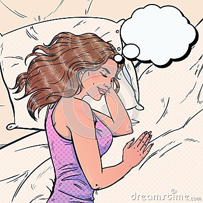 Young woman sleeping in her bed. Vector illustration in pop art style. Vector Illustration