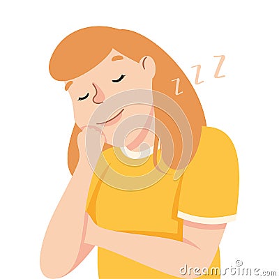 Young Woman Slumbering or Drowsing with Hand Reclined Upon His Head Vector Illustration Vector Illustration