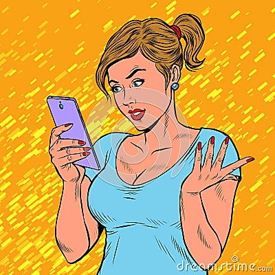 A young woman with a smartphone. Techniques and gadgets Vector Illustration
