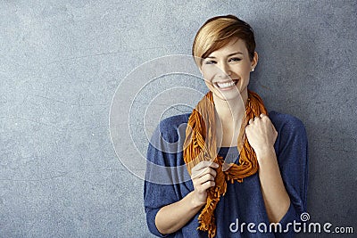 Young woman smiling happily Stock Photo