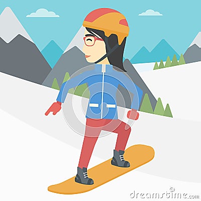 Young woman snowboarding vector illustration. Vector Illustration