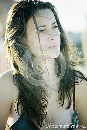 Young Woman in soft light Stock Photo