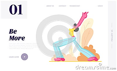 Young Woman in Sports Wear Training Outside, Female Character Doing Lunge, Hands Rising Up Side View, Sport and Healthy Life Vector Illustration