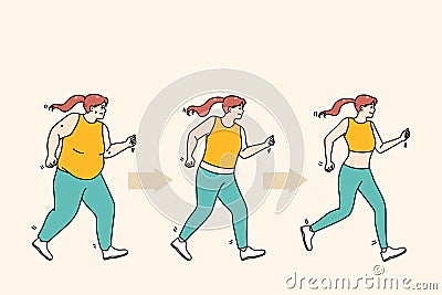 Woman in sportswear jogging losing weight Vector Illustration