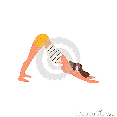 Young woman stay in yoga cat position in yellow shorts Vector Illustration