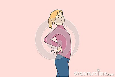 Unhealthy woman stretch suffer from backache Vector Illustration