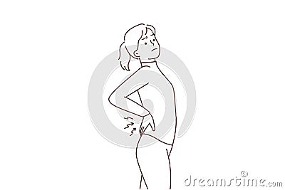 Unhealthy woman stretch suffer from backache Vector Illustration