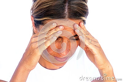 Young Woman Suffering From Headache Stock Photo