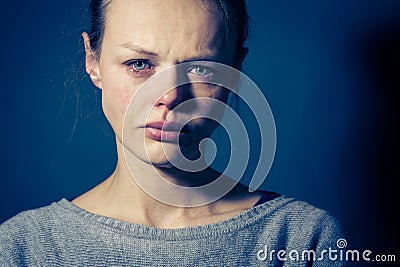 Young woman suffering from severe depression/anxiety/sadness Stock Photo