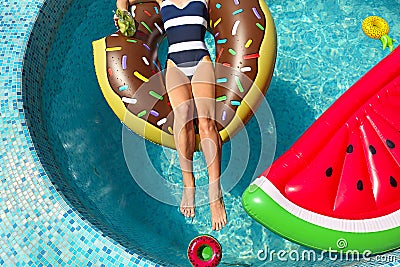 Young woman on summer pool party Stock Photo