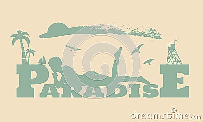 Young woman sunbathing on a beach. Vector Illustration
