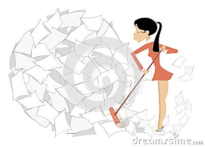 Young woman tidying up the office illustration Vector Illustration