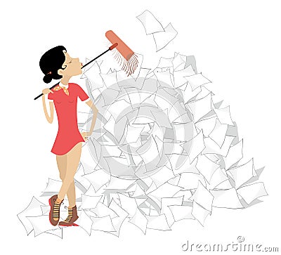 Young woman tidying up the office illustration Vector Illustration