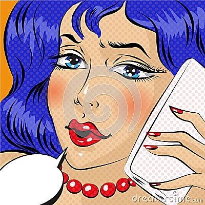 Young woman talkin on mobile phone pop art comic style illustration Vector Illustration