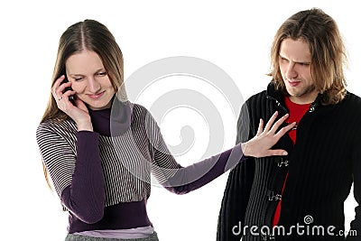 Young woman is talking gossip Stock Photo