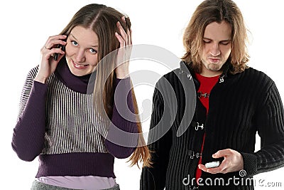 Young woman is talking gossip Stock Photo