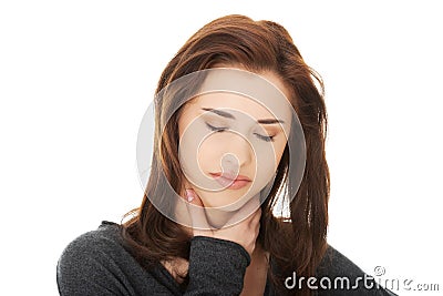 Young woman with terrible throat pain Stock Photo