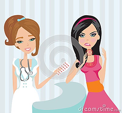 Young woman with terrible throat pain. Vector Illustration
