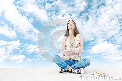 Young Woman thinking inspiration, Artist Creativity Stock Photo