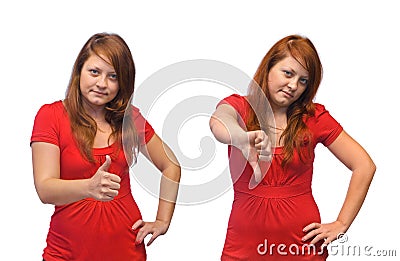 Young woman and thumb gesture Stock Photo