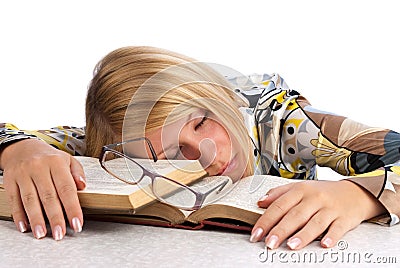 Young woman tired of studying Stock Photo