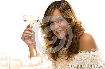 Young woman toasting with champagne Stock Photo