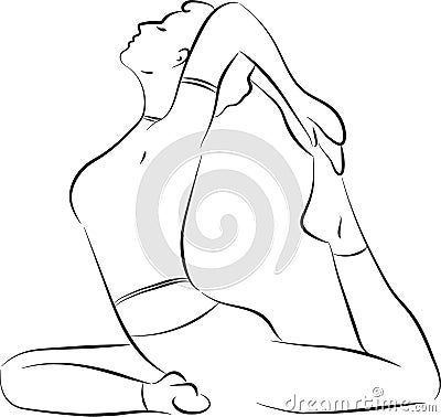 Young woman training in yoga asana - pigeon pose Vector Illustration