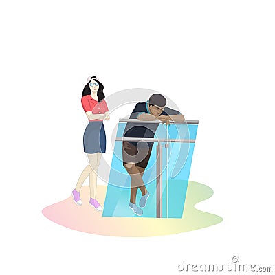 Young woman trying to reconcile boyfriend Vector Illustration