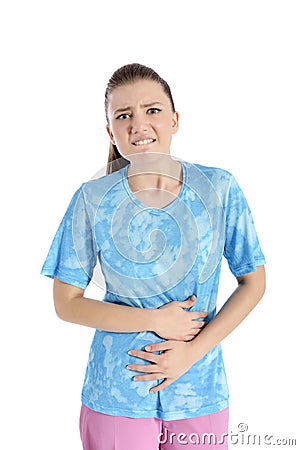 Young woman with tummy ache Stock Photo