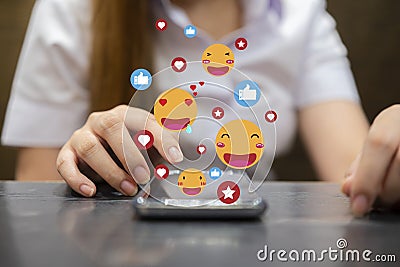 Young woman using smart phone,Social media concept Stock Photo