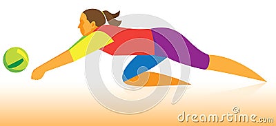 Woman is volleyball player takes a difficult ball Vector Illustration